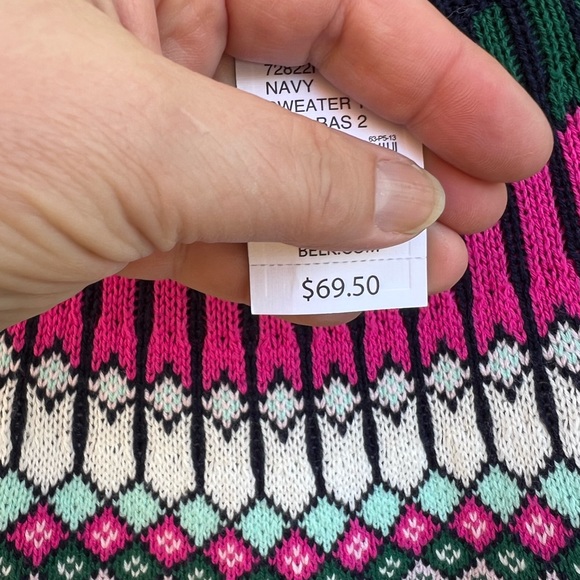 NWT Crown & Ivy Fun Navy Multi Colored Fair Isle High Neck Sweater - Picture 6 of 7